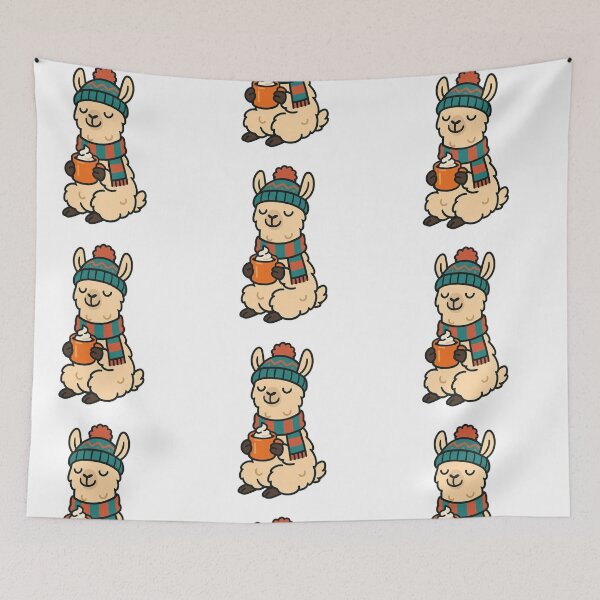 Item preview, Llama in Wooly Hat Drinking Hot Chocolate on Snowy Hill – Winter Animal Illustration designed and sold by Confuzz1ed.