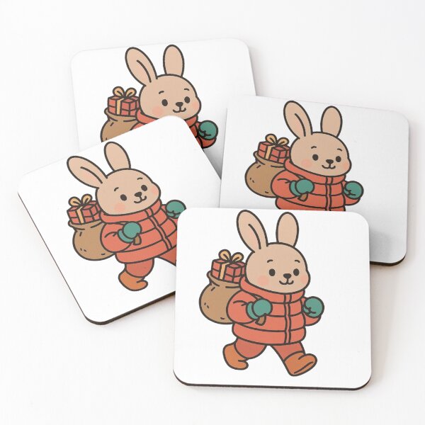 Item preview, Bunny in Puffy Coat Carrying Gifts – Winter Holiday Animal Illustration designed and sold by Confuzz1ed.