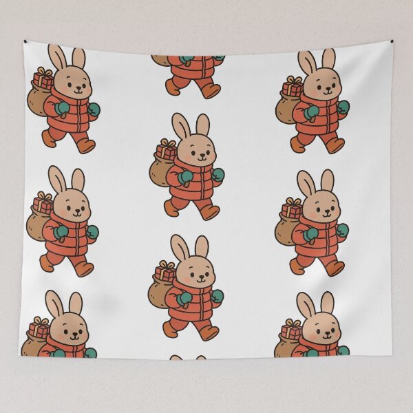 Item preview, Bunny in Puffy Coat Carrying Gifts – Winter Holiday Animal Illustration designed and sold by Confuzz1ed.
