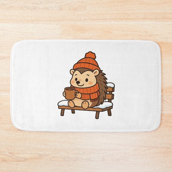 Item preview, Cozy Hedgehog with Mug of Tea on Snowy Bench – Winter Animal Illustration designed and sold by Confuzz1ed.