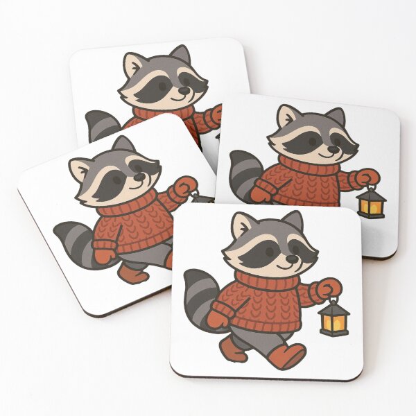 Item preview, Winter Raccoon in Wooly Sweater Holding Lantern – Cozy Animal Illustration designed and sold by Confuzz1ed.