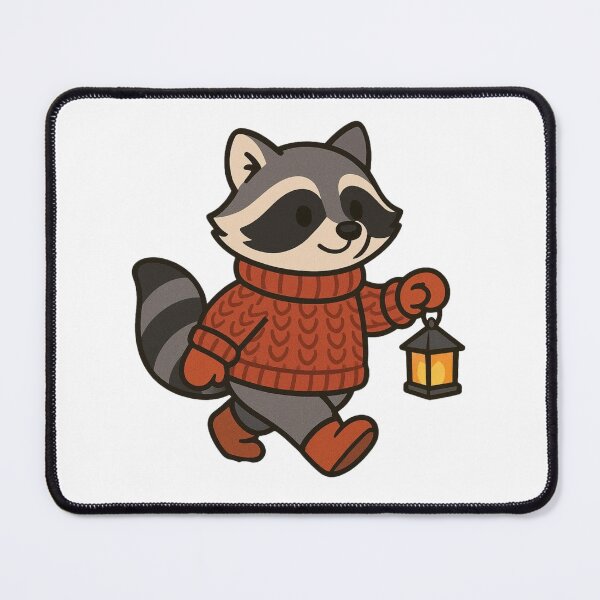 Item preview, Winter Raccoon in Wooly Sweater Holding Lantern – Cozy Animal Illustration designed and sold by Confuzz1ed.