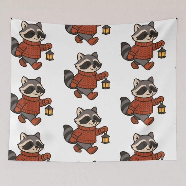 Item preview, Winter Raccoon in Wooly Sweater Holding Lantern – Cozy Animal Illustration designed and sold by Confuzz1ed.