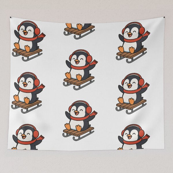 Item preview, Playful Penguin Sliding on Snow Sled – Winter Fun Animal Illustration designed and sold by Confuzz1ed.