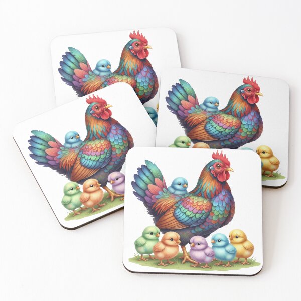 Item preview, Whimsical rainbow hen and colorful chicks: vibrant poultry art designed and sold by VibranPalette.