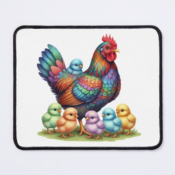 Item preview, Whimsical rainbow hen and colorful chicks: vibrant poultry art designed and sold by VibranPalette.