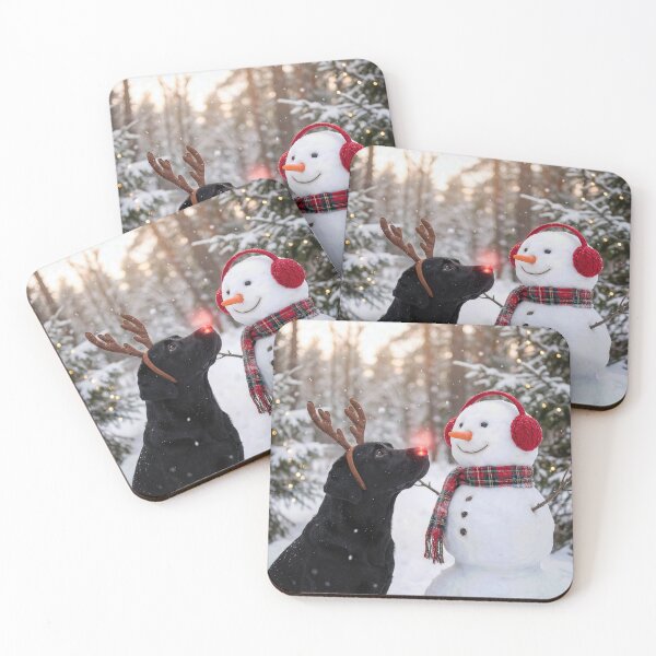 Item preview, Black Labrador Retriever With Red Nose and Snowman designed and sold by Maria Dryfhout.