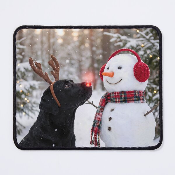 Item preview, Black Labrador Retriever With Red Nose and Snowman designed and sold by Maria Dryfhout.