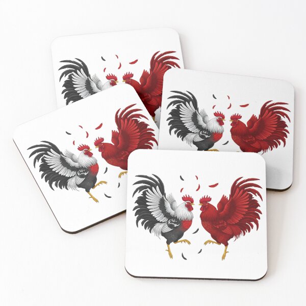Item preview, Majestic Fighting Roosters Illustration: White Mottled & Red Gamefowl Duo designed and sold by VibranPalette.