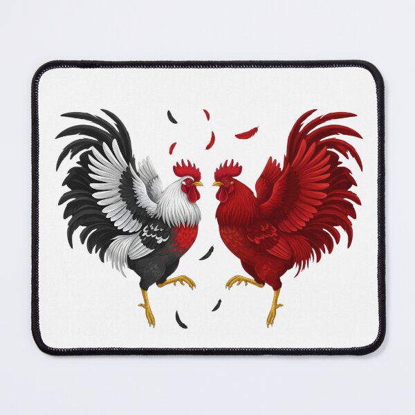 Item preview, Majestic Fighting Roosters Illustration: White Mottled & Red Gamefowl Duo designed and sold by VibranPalette.