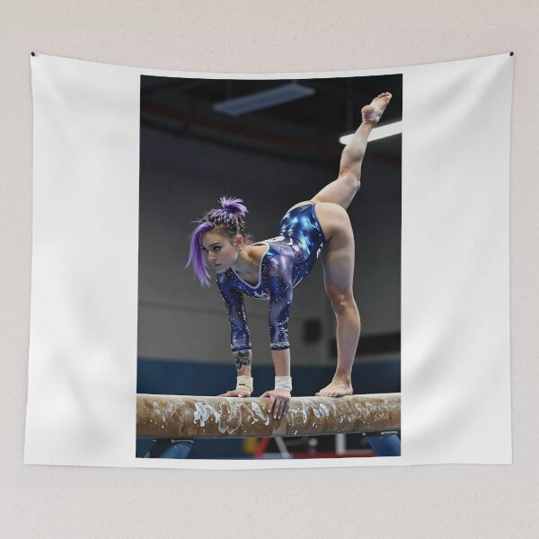 Item preview, Gymnast in blue suit finds balance beam poise designed and sold by CathryneDelamort.