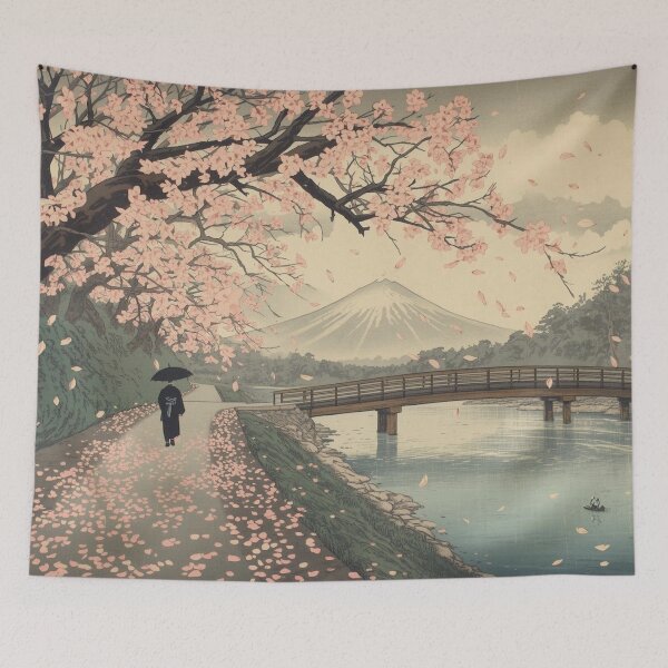 Item preview, Lonely Riverside Path Falling Cherry Blossoms Japanese Ukiyo-e Woodblock Print Edo Period Sakura Art designed and sold by Vandy Fullam.