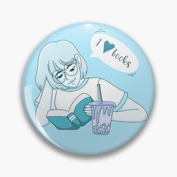 Item preview, I Love Books Reading Girl Teal Badge designed and sold by Taiga-Design.