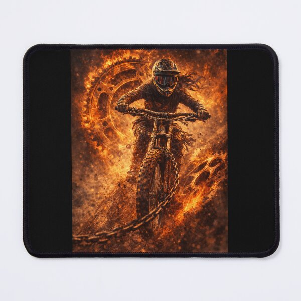 Item preview, DOWNHILL – Fire & Mud Female MTB Rider | Extreme Mountain Bike Art designed and sold by Fextreme.