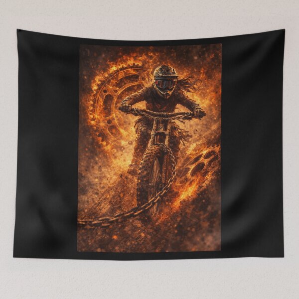 Item preview, DOWNHILL – Fire & Mud Female MTB Rider | Extreme Mountain Bike Art designed and sold by Fextreme.