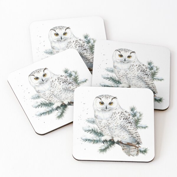 Item preview, Snowy Owl Perched on Frosty Pine Branch Watercolor Illustration designed and sold by CharlieDesings.