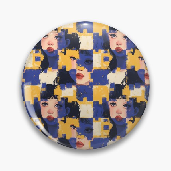 Item preview, Fragmented Blue Yellow Portrait Collage Pattern designed and sold by bubblegoth.