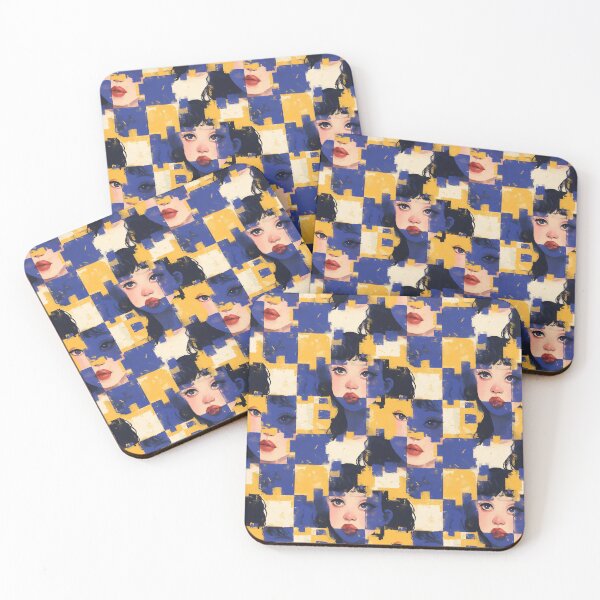 Item preview, Fragmented Blue Yellow Portrait Collage Pattern designed and sold by bubblegoth.