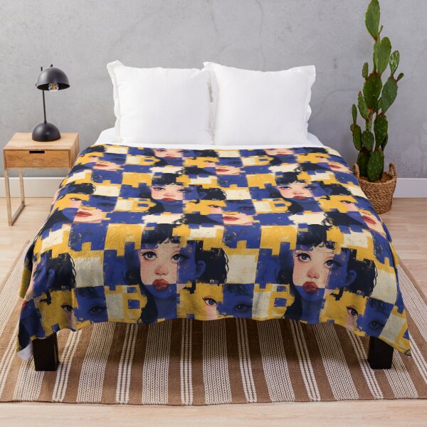 Item preview, Fragmented Blue Yellow Portrait Collage Pattern designed and sold by bubblegoth.