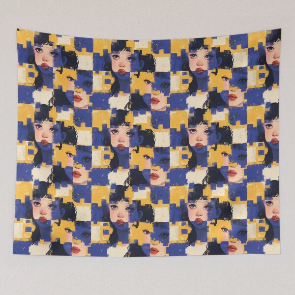 Item preview, Fragmented Blue Yellow Portrait Collage Pattern designed and sold by bubblegoth.