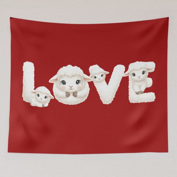 Item preview, "LOVE" Lettering with Cute Baby Lambs - Sweet Farm Animal Design designed and sold by VibranPalette.