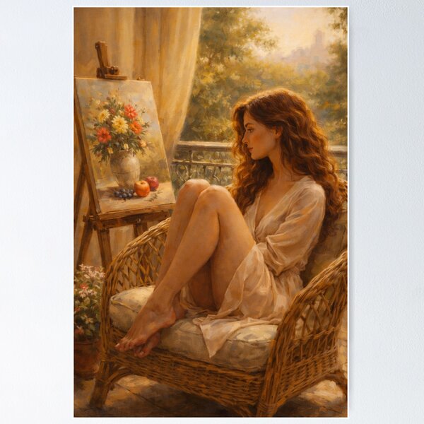 Item preview, Quiet Summer Hour – Warm Balcony Contemplation Art designed and sold by ggstcraft.