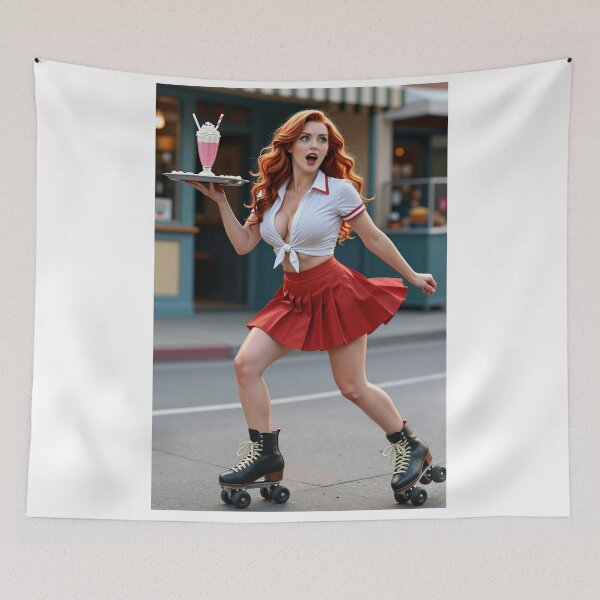 Item preview, Redhead waitress roller skates balance diner designed and sold by CathryneDelamort.