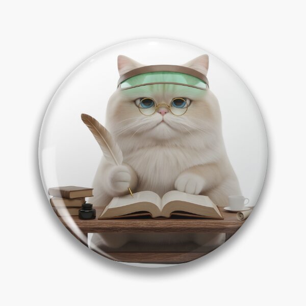 Item preview, Scholarly Cat Writer with Quill & Books designed and sold by The Creature Concept.