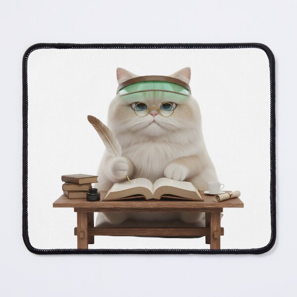Item preview, Scholarly Cat Writer with Quill & Books designed and sold by The Creature Concept.