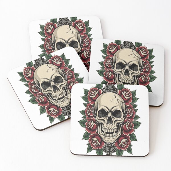 Item preview, Gothic Skull with Red Roses – Dark Tattoo Style Floral Skull Art designed and sold by Chuahan_Arts.