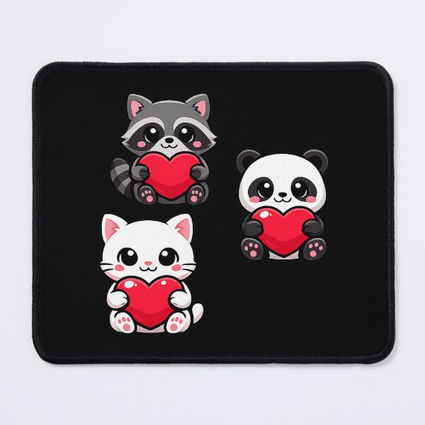 Item preview, Un adorable chat, un panda et un raton laveur tenant des cœurs, une magnifique illustration pour la Saint-Valentin designed and sold by Ach&Koor.
