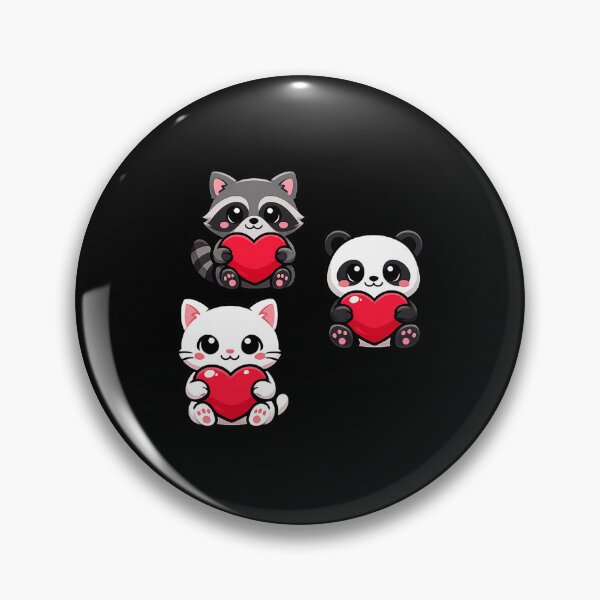 Item preview, Un adorable chat, un panda et un raton laveur tenant des cœurs, une magnifique illustration pour la Saint-Valentin designed and sold by Ach&Koor.
