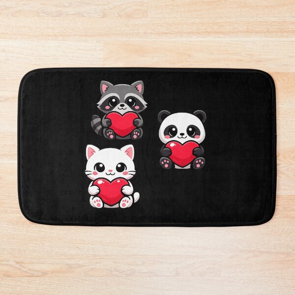 Item preview, Un adorable chat, un panda et un raton laveur tenant des cœurs, une magnifique illustration pour la Saint-Valentin designed and sold by Ach&Koor.