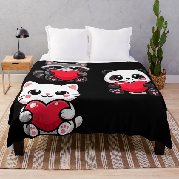 Item preview, Un adorable chat, un panda et un raton laveur tenant des cœurs, une magnifique illustration pour la Saint-Valentin designed and sold by Ach&Koor.
