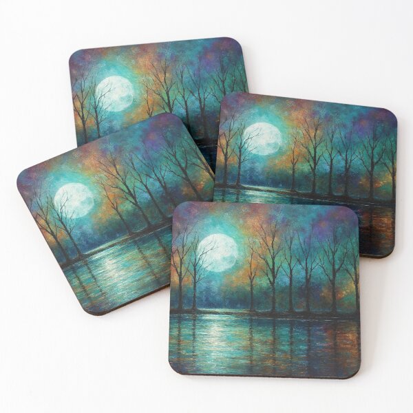 Item preview, Lunar Veil - Silhouetted Trees in Teal Twilight designed and sold by Joey Santiago.