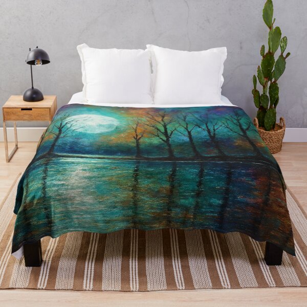 Item preview, Lunar Veil - Silhouetted Trees in Teal Twilight designed and sold by Joey Santiago.