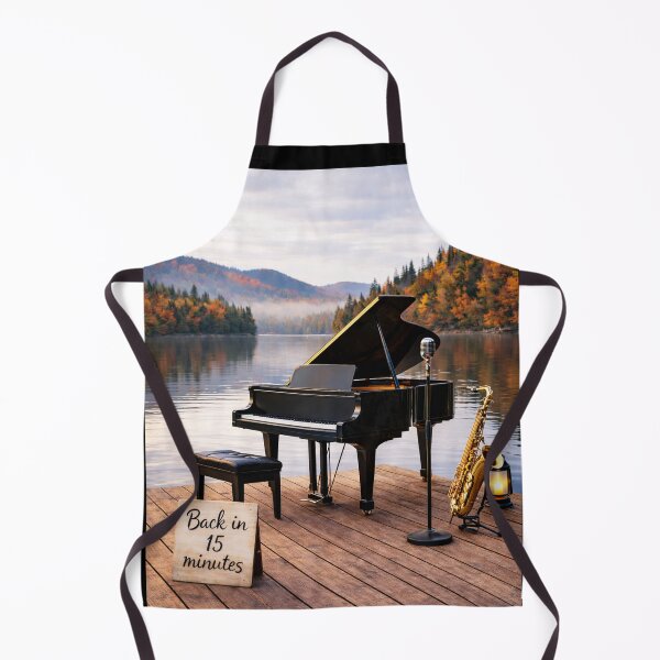Item preview, Back in 15 Minutes – Piano, Saxophone & Microphone on an Autumn Lake Dock designed and sold by MySheetMusicArt.