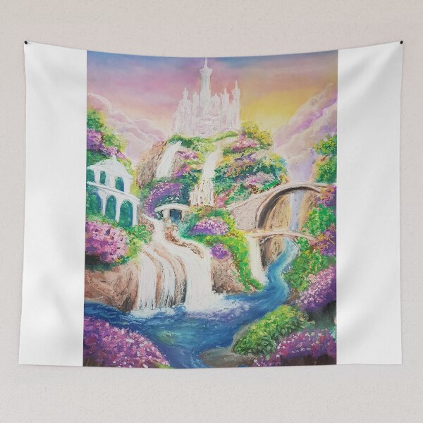 Item preview, Enchanted Elven City Above the River designed and sold by ZiehrArt.