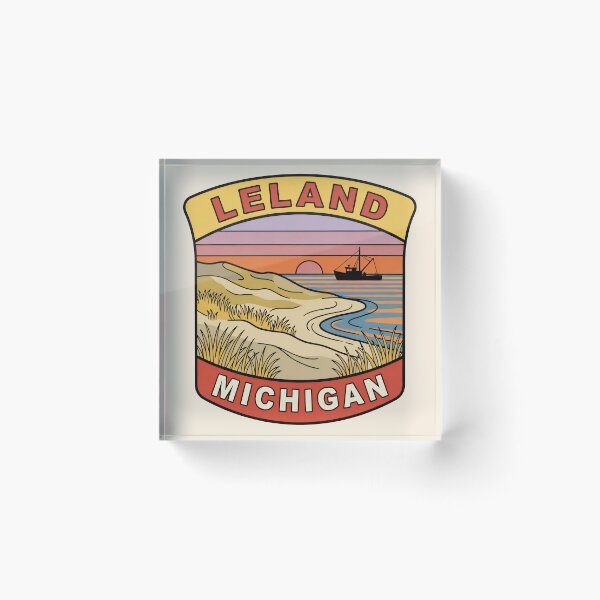 Item preview, Leland Michigan - Vintage Lake Michigan Sunset Design designed and sold by TheOldMittenIllustrated.