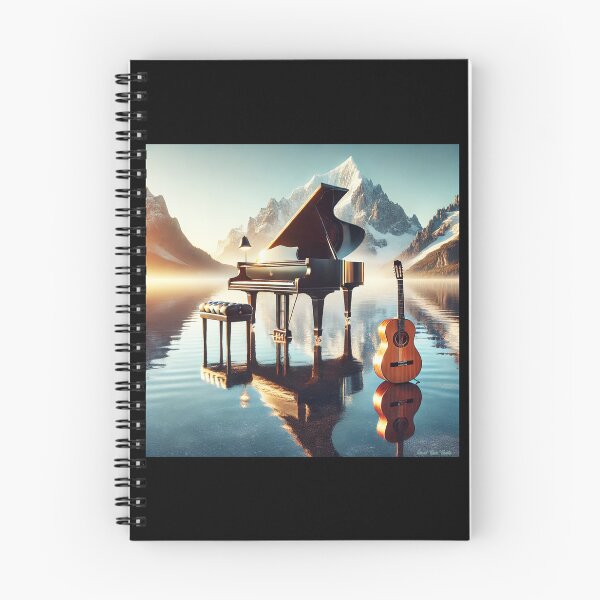 Item preview, Grand Piano & Acoustic Guitar Reflected on a Mountain Lake designed and sold by MySheetMusicArt.