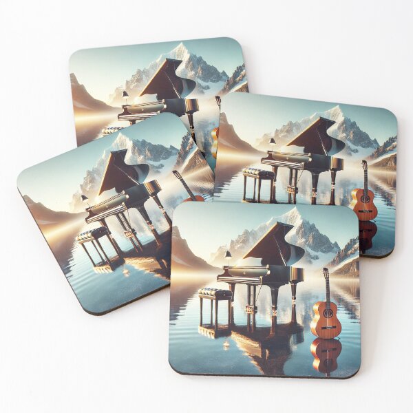 Item preview, Grand Piano & Acoustic Guitar Reflected on a Mountain Lake designed and sold by MySheetMusicArt.