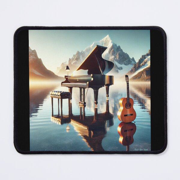 Item preview, Grand Piano & Acoustic Guitar Reflected on a Mountain Lake designed and sold by MySheetMusicArt.