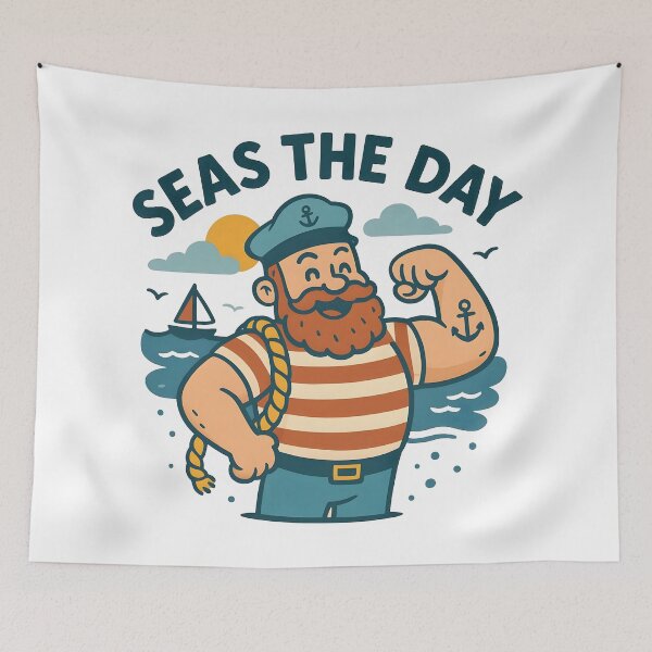 Item preview, Funny Pirate Pun Seas the Day Cartoon Artwork. designed and sold by The-T-In-Retro.