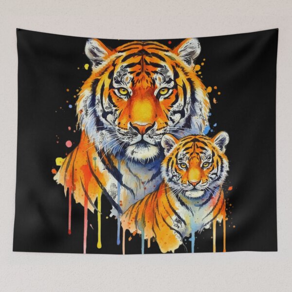 Item preview, Vibrant Colorful Watercolor Tiger Mother Cub Art designed and sold by ExploreAura Studio.