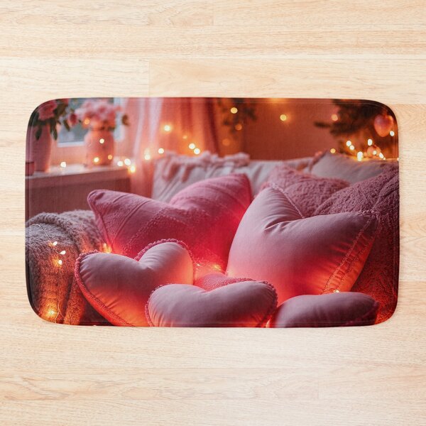 Item preview, Cozy Valentine Bedroom with Heart Pillows – Romantic Home Art designed and sold by AmetistLight.