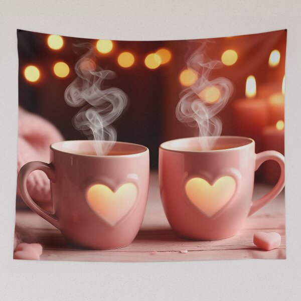 Item preview, Two Cozy Love Mugs – Romantic Valentine Coffee Illustration designed and sold by AmetistLight.