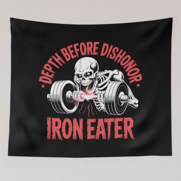 Item preview, Depth Before Dishonor - Iron Eater Hardcore Powerlifting Skull designed and sold by Iron Skull.