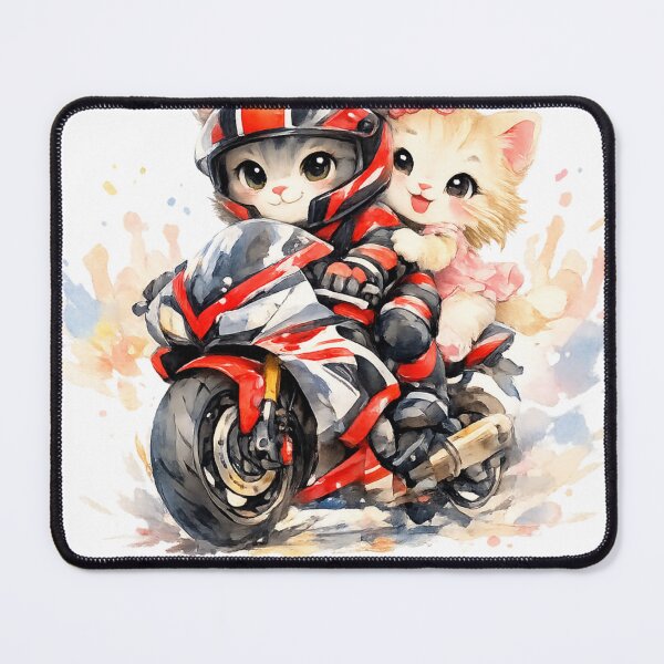 Item preview, Purr-fect Love on Full Throttle – Cute Cat Couple Racing Bike Watercolor Art designed and sold by HOUSE OF TIST.