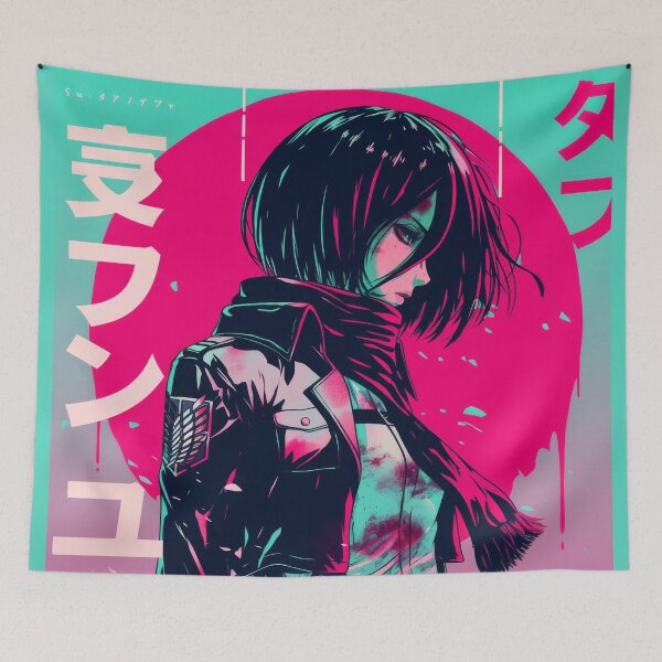 Item preview, Neon Vaporwave Mikasa Chad Energy  designed and sold by AnimeArsenalPrints.
