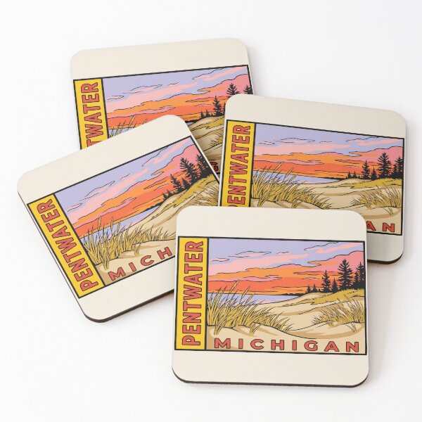 Item preview, Pentwater Michigan - Vintage Lake Michigan Sunset Design designed and sold by TheOldMittenIllustrated.